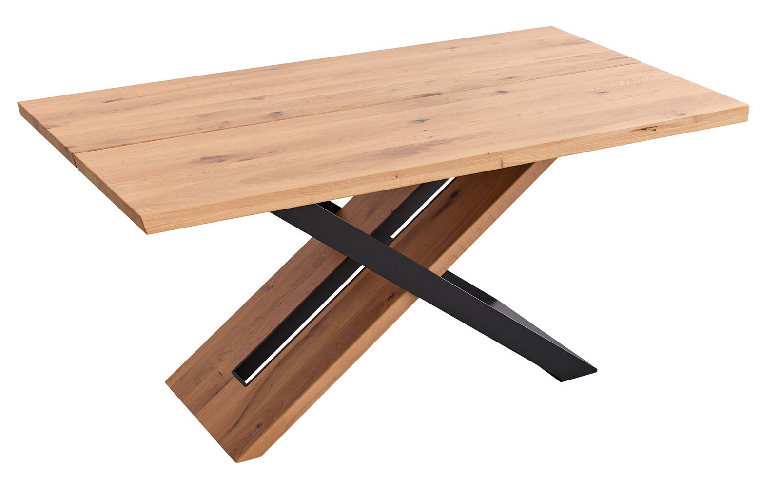 Koinor Esstisch T1617 Moderner Esstisch aus Holz mit X-förmigem Metallgestell, seitliche Perspektive