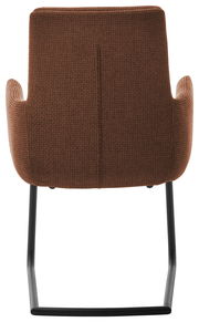 Rückansicht eines braunen Freischwinger-Sessels mit schwarzem Metallgestell.