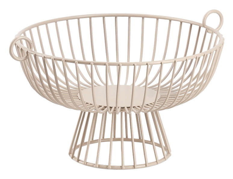 Moderner Obstkorb aus Metall mit Gitterdesign, seitliche Perspektive