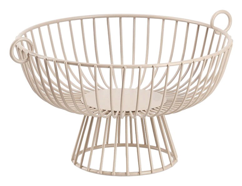 Moderner Obstkorb aus Metall mit Gitterdesign, seitliche Perspektive