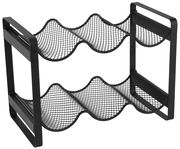 Schwarzes Flaschenregal aus Metall mit zwei Ebenen, seitliche Perspektive