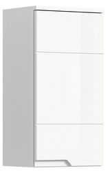 Moderner weißer Hängeschrank mit drei Fächern, seitliche Perspektive