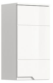 Moderner weißer Hängeschrank mit drei Fächern, seitliche Perspektive