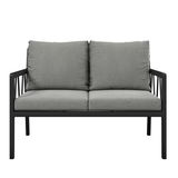 Gartenbank 2er mit grauen Kissen, Vorderansicht