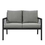 Gartenbank 2er mit grauen Kissen, Vorderansicht