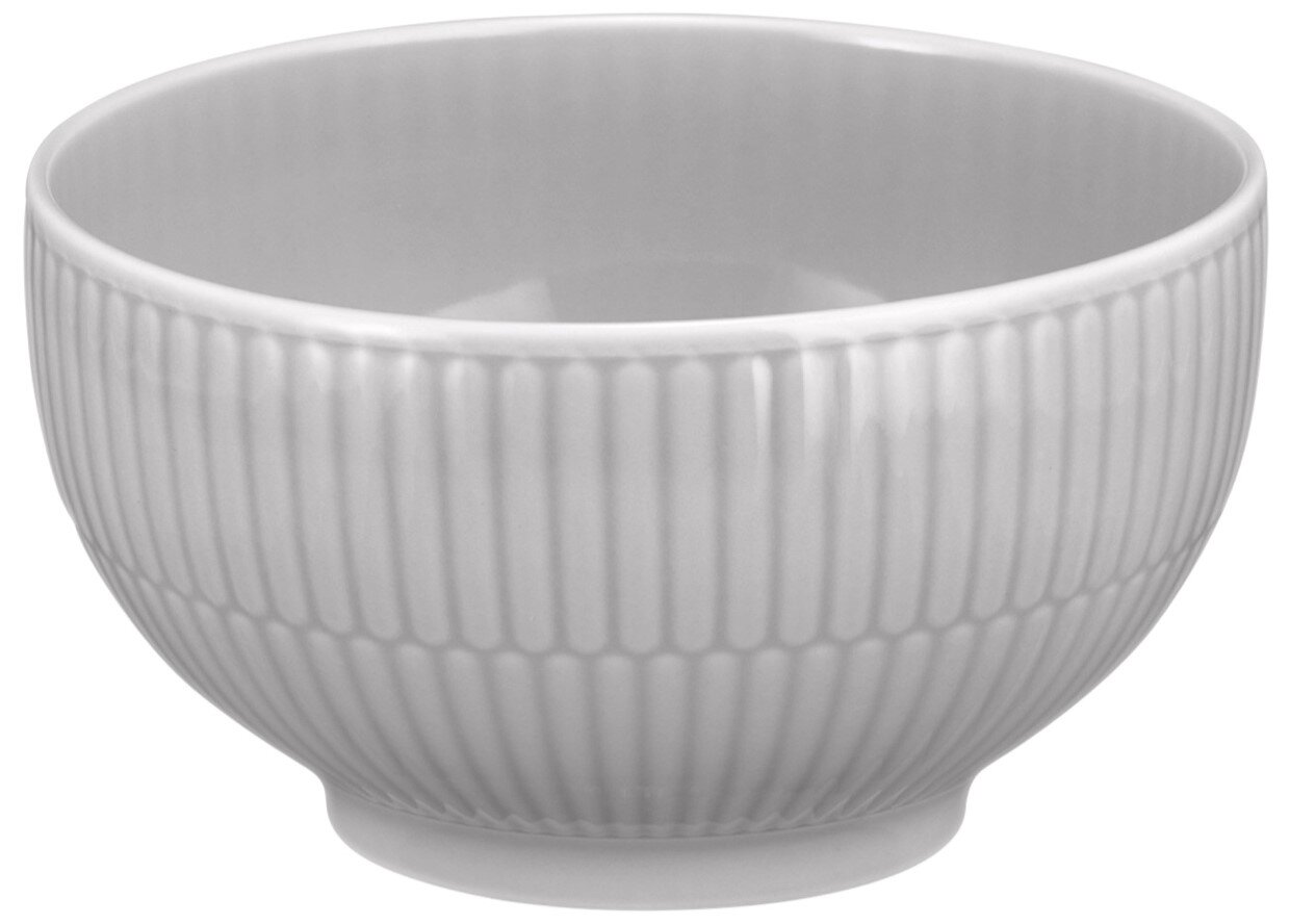 Seltmann Weiden Cafe au lait Schale AMINA Weiße, geriffelte Cafè-au-lait-Schale aus Porzellan, seitliche Perspektive