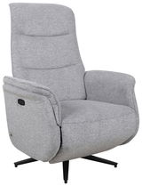 Grauer, drehbarer Relaxsessel mit hoher Rückenlehne und Armlehnen, seitliche Ansicht