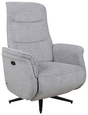 Grauer, drehbarer Relaxsessel mit hoher Rückenlehne und Armlehnen, seitliche Ansicht