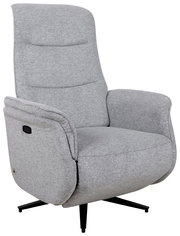 Grauer, drehbarer Relaxsessel mit hoher Rückenlehne und Armlehnen, seitliche Ansicht