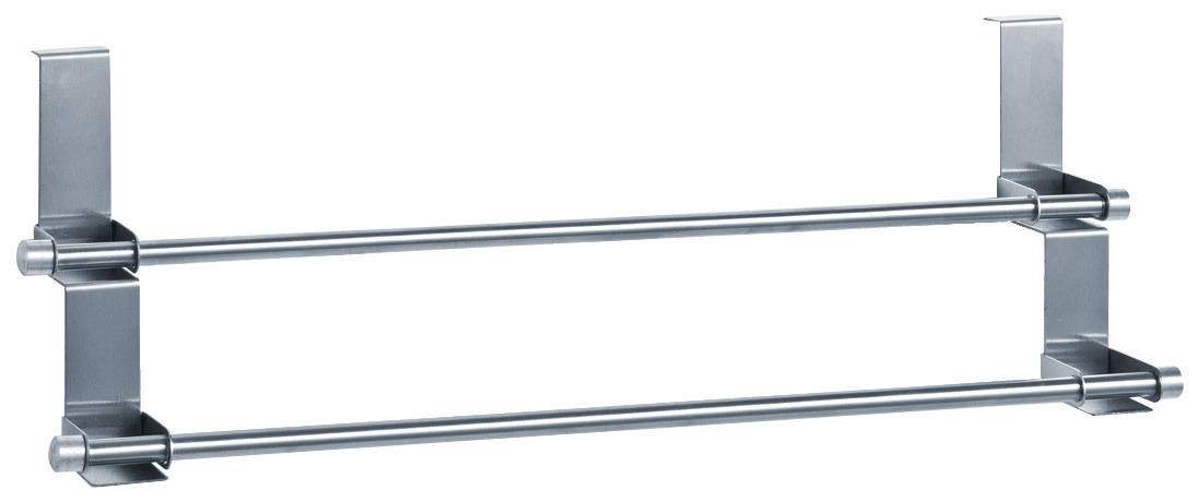 Metallischer Türhandtuchhalter mit zwei Stangen, seitliche Perspektive