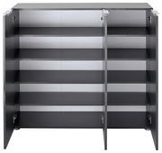 Offener XL-Schuhschrank mit mehreren Regalböden, frontal betrachtet.