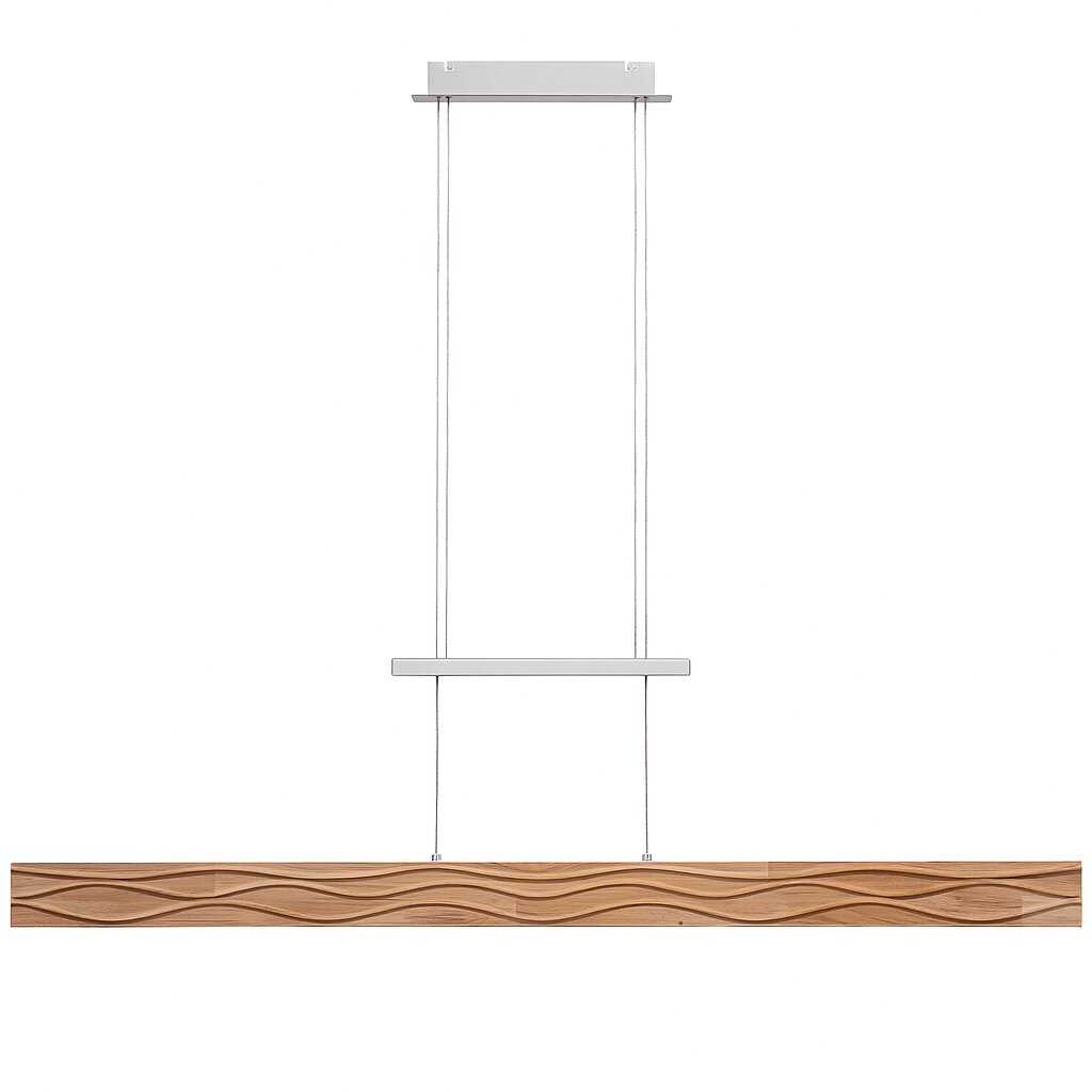 Moderne LED-Pendelleuchte mit Holzdesign, frontale Ansicht