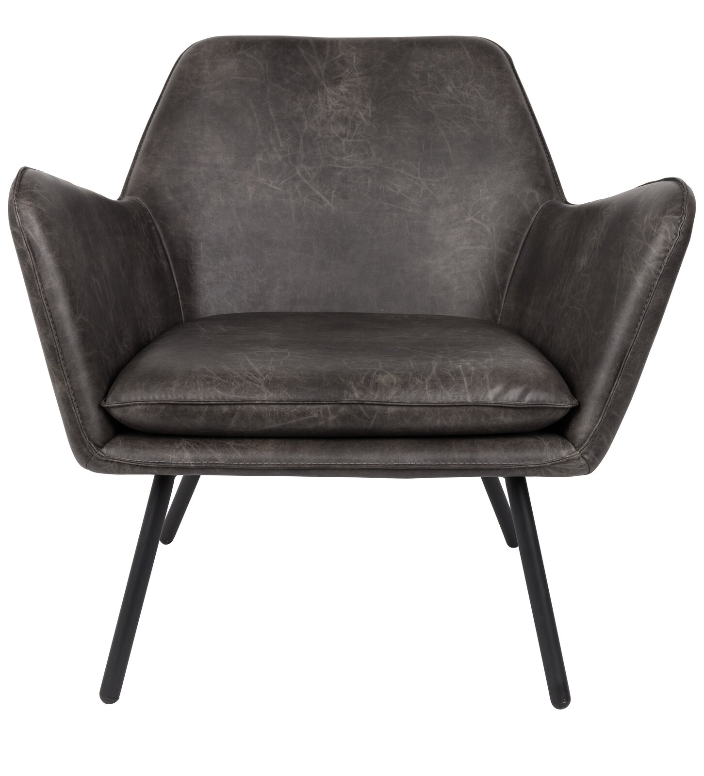 Moderner Sessel in dunklem Lederlook, Frontalansicht