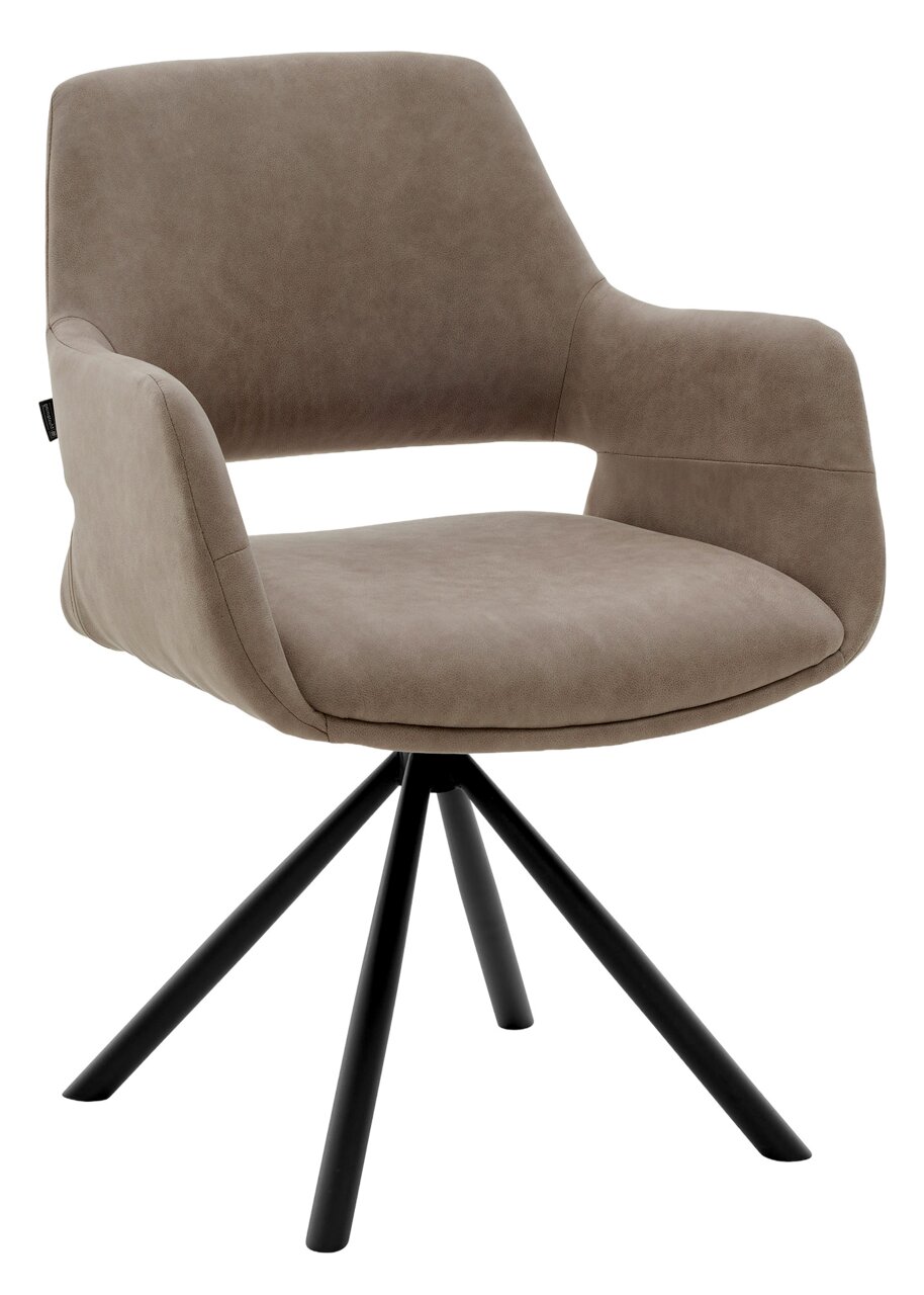 Musterring Armlehnstuhl MR TARIO Moderner Armlehnstuhl in braunem Stoff mit schwarzem Metallgestell, seitliche Perspektive