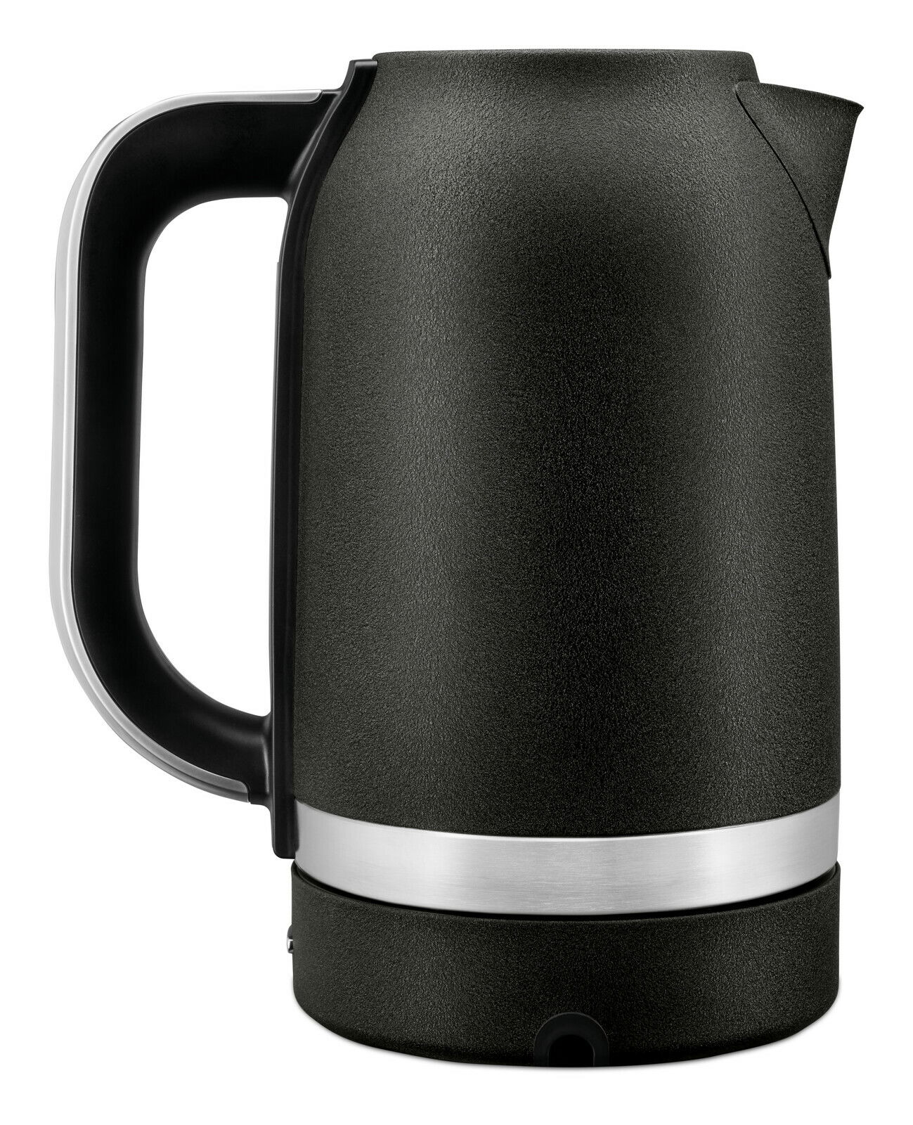 Schwarzer Wasserkocher mit 1,7 Liter Fassungsvermögen, seitliche Ansicht