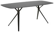 Moderner schwarzer Gartentisch mit schlanken Beinen, seitliche Perspektive