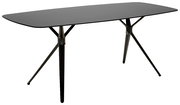 Moderner schwarzer Gartentisch mit schlanken Beinen, seitliche Perspektive