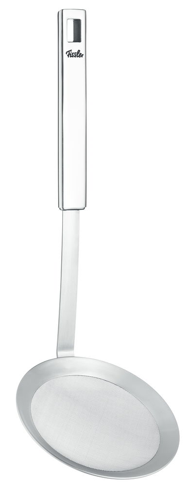 Schaumlöffel mit Sieb aus Edelstahl, seitliche Ansicht