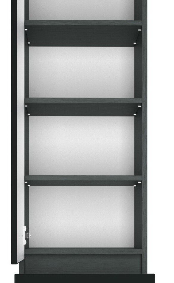 Hochschrank mit geöffneter Tür, vier Einlegeböden, frontale Ansicht