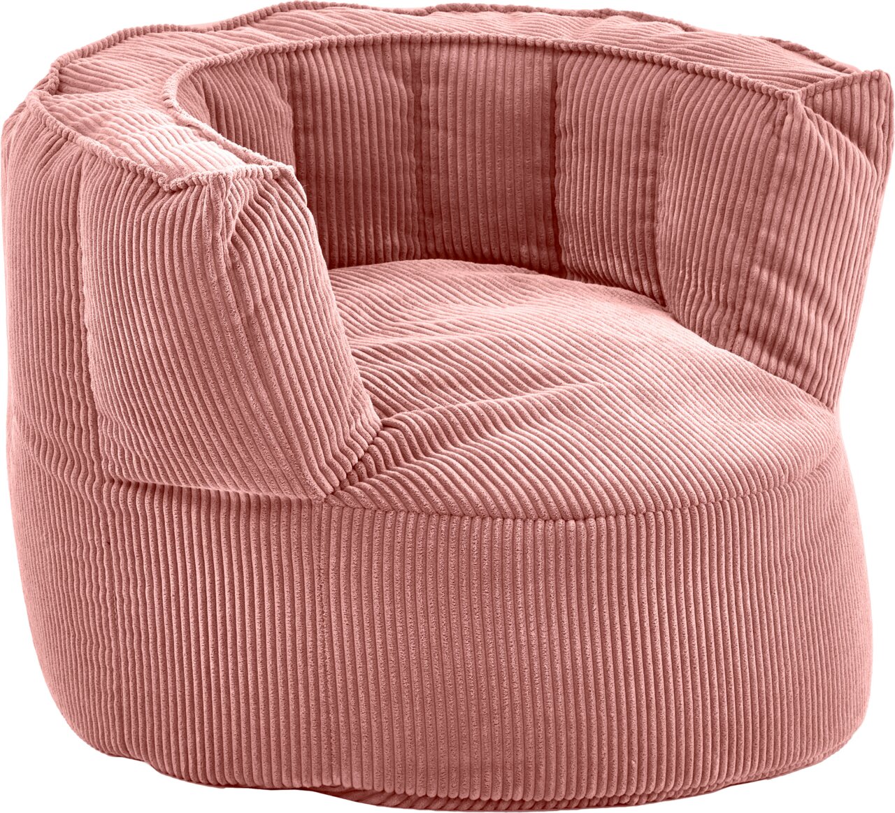 MID.YOU Sitzsack groß SNUGGLE Großer, rosafarbener Sitzsack aus Cordstoff, seitliche Perspektive