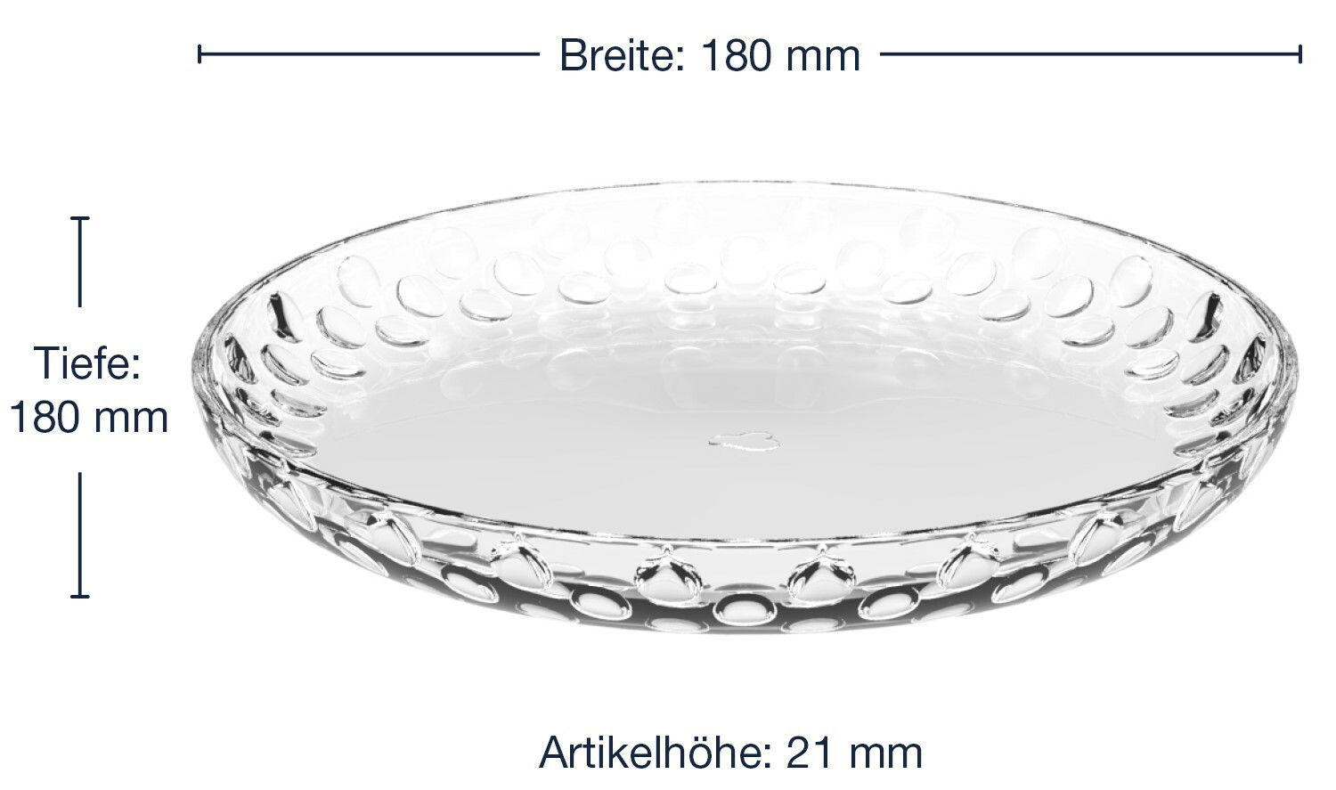 Glasierter Teller Cucina Optic 18cm mit kreisförmigem Muster, seitliche Perspektive