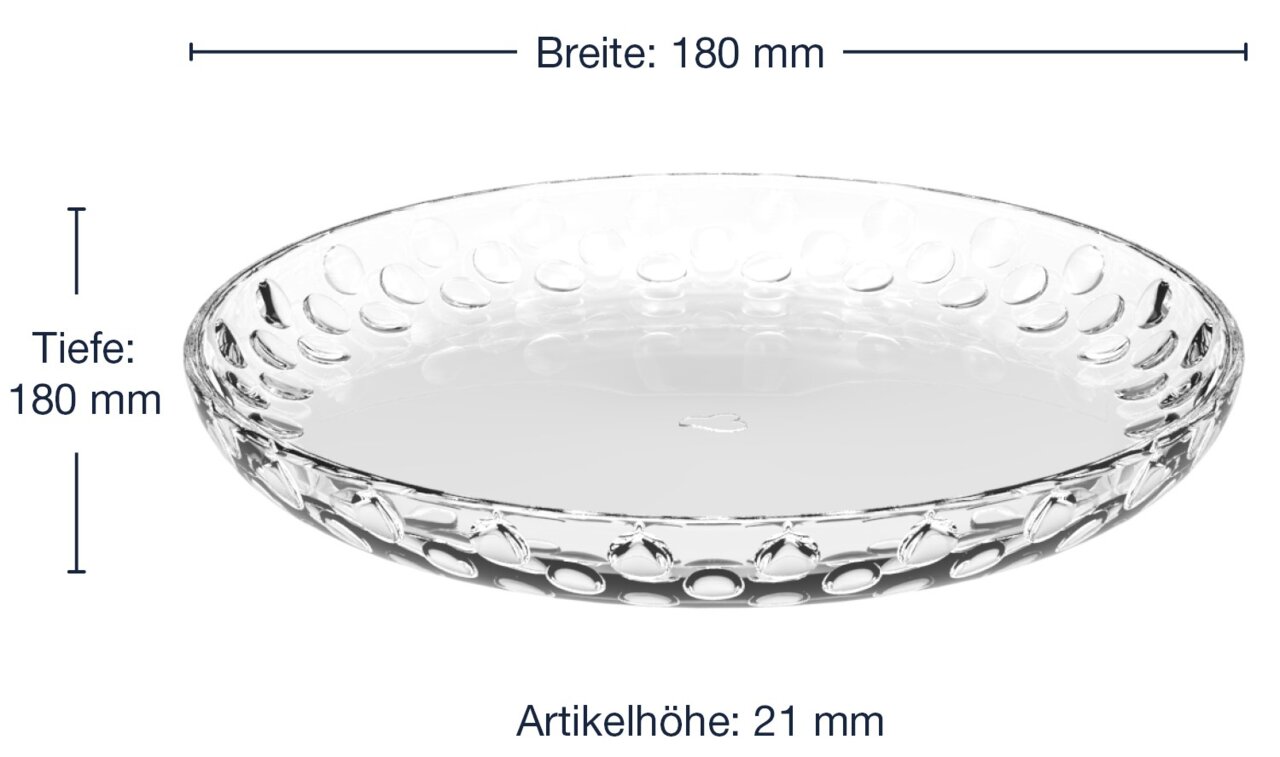 Glasierter Teller Cucina Optic 18cm mit kreisförmigem Muster, seitliche Perspektive