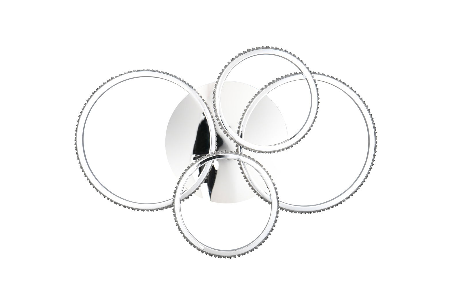 Moderne Deckenleuchte CIRES mit vier ineinander verschlungenen, runden Leuchtelementen aus der Vogelperspektive.