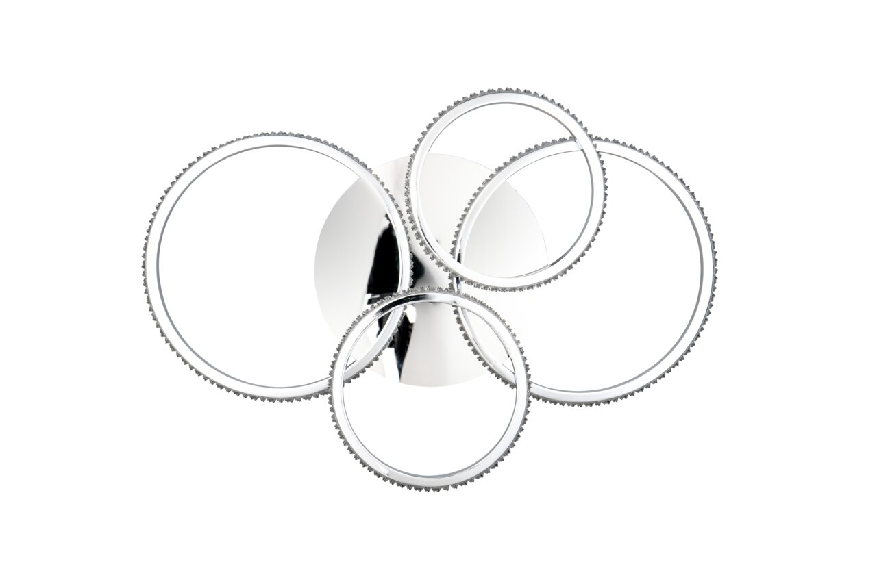 Moderne Deckenleuchte CIRES mit vier ineinander verschlungenen, runden Leuchtelementen aus der Vogelperspektive.