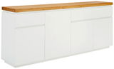 Weißes XL-Sideboard mit Holzplatte, seitliche Perspektive