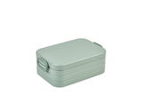 Lunchbox in Nordic Sage Farbe, rechteckig mit abgerundeten Ecken, seitliche Perspektive