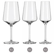 Drei verschiedene Kelchgläser in einer frontalen Ansicht, jeweils in einem Set von 6 Stück.