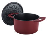 Roter runder Bräter 24cm mit abgenommenem Deckel, seitliche Perspektive