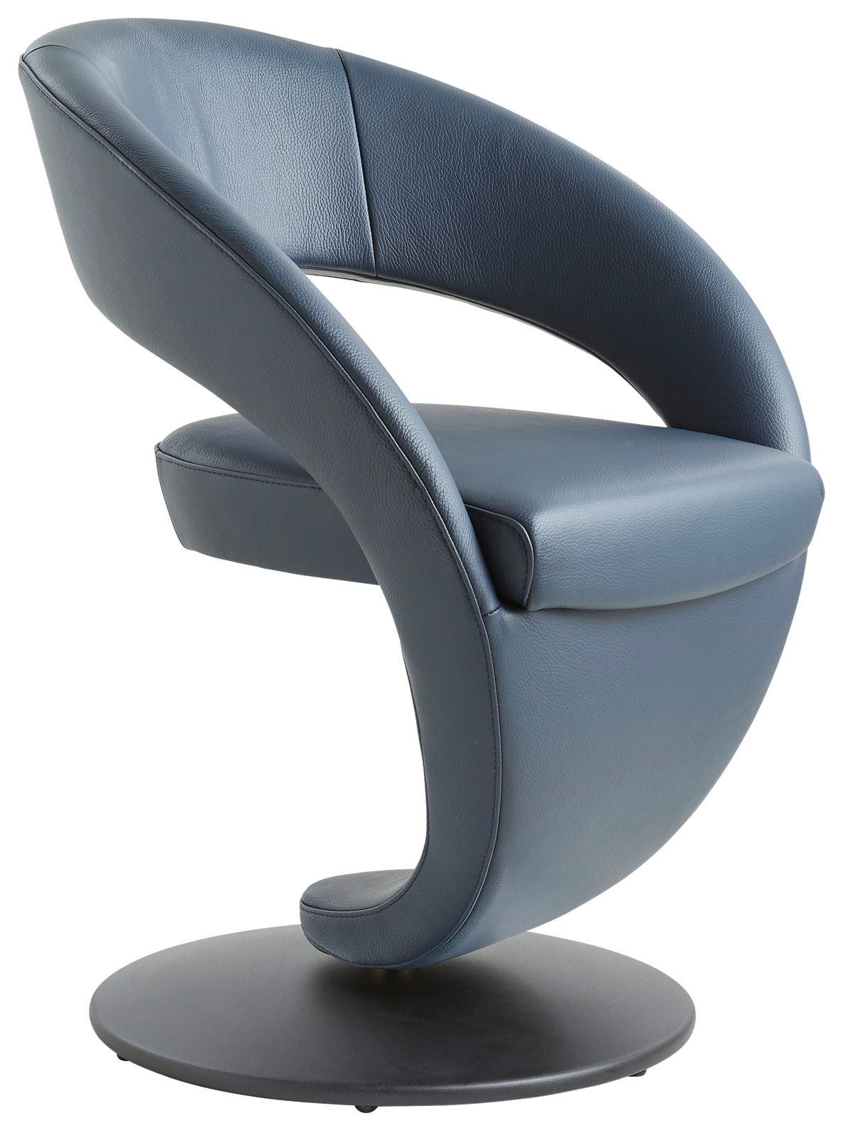 Moderano Sessel MEDINO Moderner blauer Sessel mit geschwungenem Design, seitliche Perspektive