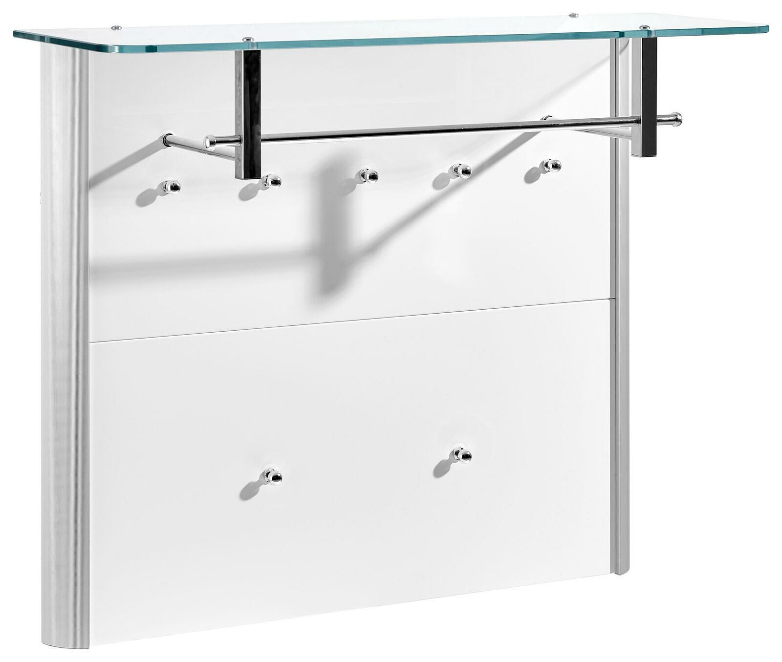 Moderano Garderobenpaneel MILANO Modernes Garderobenpaneel mit Glasablage und mehreren Haken, seitliche Perspektive