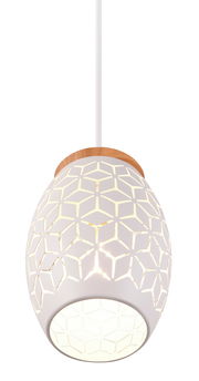 Moderne Pendelleuchte mit geometrischem Muster, seitliche Perspektive