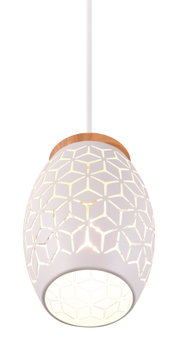 Moderne Pendelleuchte mit geometrischem Muster, seitliche Perspektive