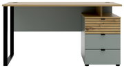 Moderner Schreibtisch mit Holzplatte und integriertem Schubladenschrank, Frontalansicht