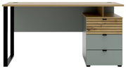 Moderner Schreibtisch mit Holzplatte und integriertem Schubladenschrank, Frontalansicht