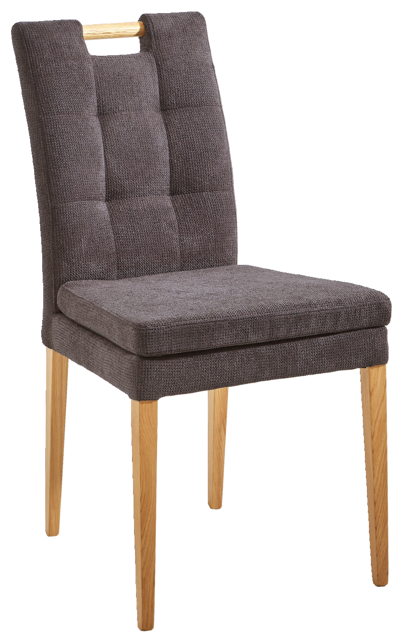 Cantus Stuhl BARCELONA Moderner Stuhl mit gepolsterter Rückenlehne und Sitzfläche in dunklem Stoff, Holzbeine, seitliche Perspektive