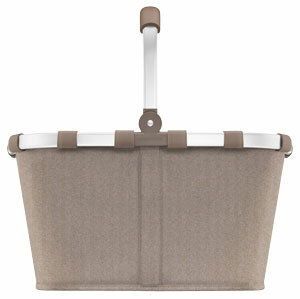 Frontansicht eines braunen Einkaufskorbs mit Aluminiumgriff.