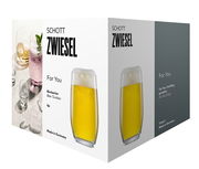 Verpackung eines 4er Sets Bierbecher von Schott Zwiesel, Vorderansicht mit Abbildung eines gefüllten Bierglases.