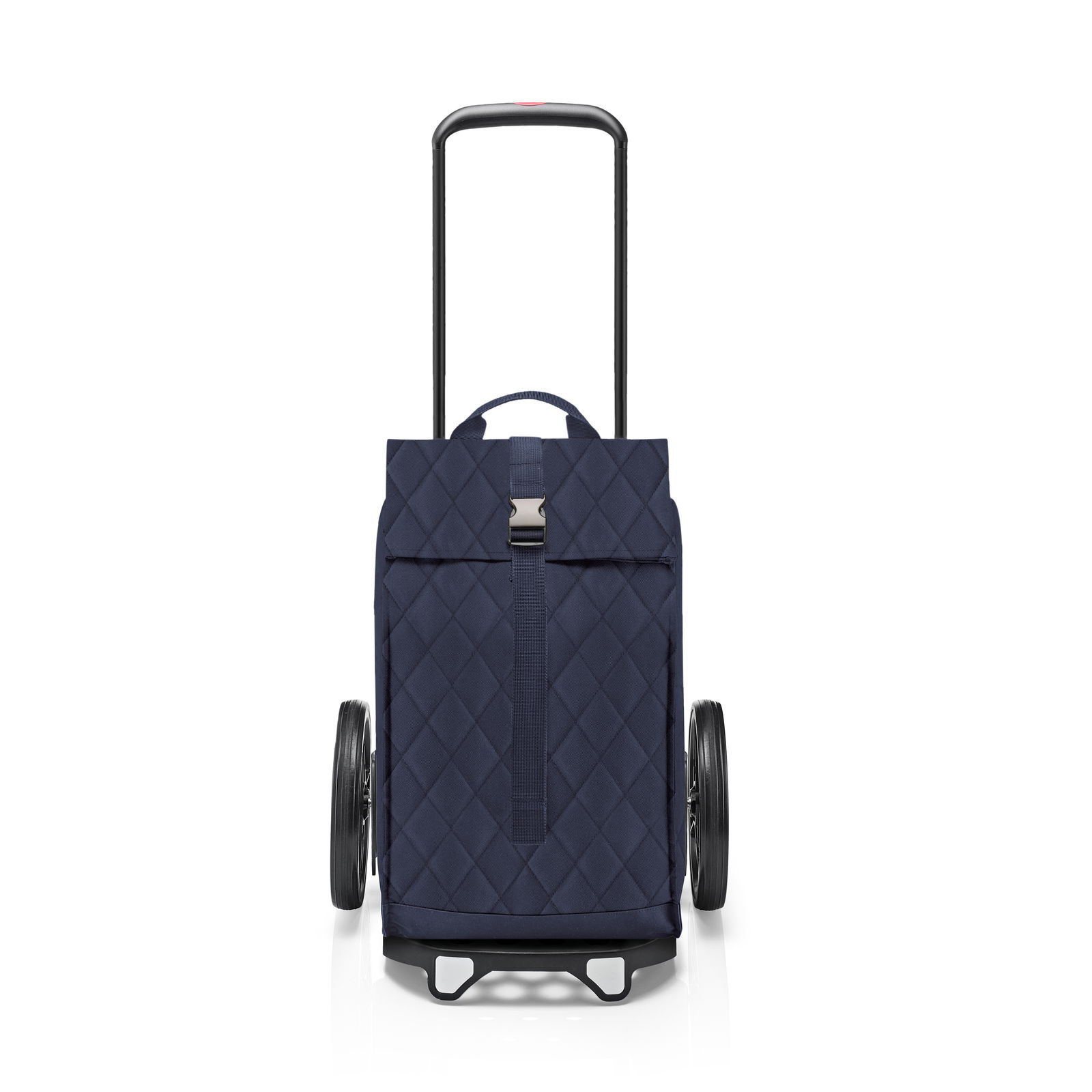 Einkaufsroller Citycruiser Rhombus Midnight in Vorderansicht mit ausziehbarem Griff und großen Rädern, dunkelblaues Rautenmuster