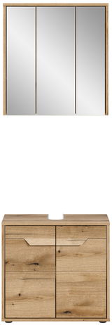 Badezimmerschrank-Kombination aus Holz mit Spiegelschrank, Frontansicht