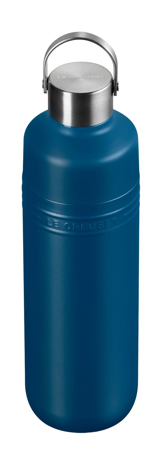 Trinkflasche 1L in Deep Teal mit Edelstahlverschluss, seitliche Perspektive