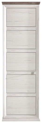 Frontansicht eines Garderobenschranks der Serie Camron/Benton mit Holzoptik und mehreren Türen.