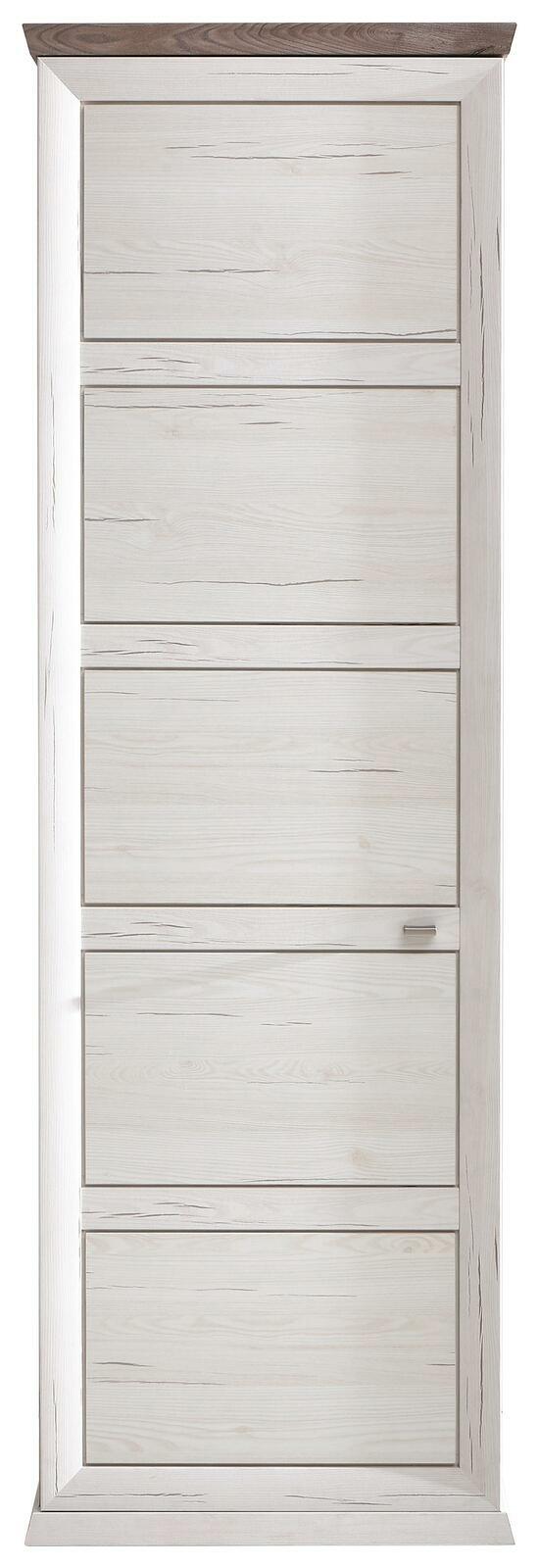 Frontansicht eines Garderobenschranks der Serie Camron/Benton mit Holzoptik und mehreren Türen.