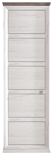 Frontansicht eines Garderobenschranks der Serie Camron/Benton mit Holzoptik und mehreren Türen.