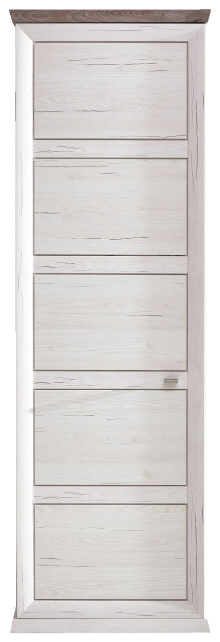 Frontansicht eines Garderobenschranks der Serie Camron/Benton mit Holzoptik und mehreren Türen.