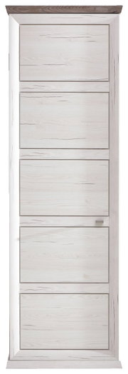 Vooraanzicht van een garderobekast uit de Camron/Benton-serie met houtlook en meerdere deuren.