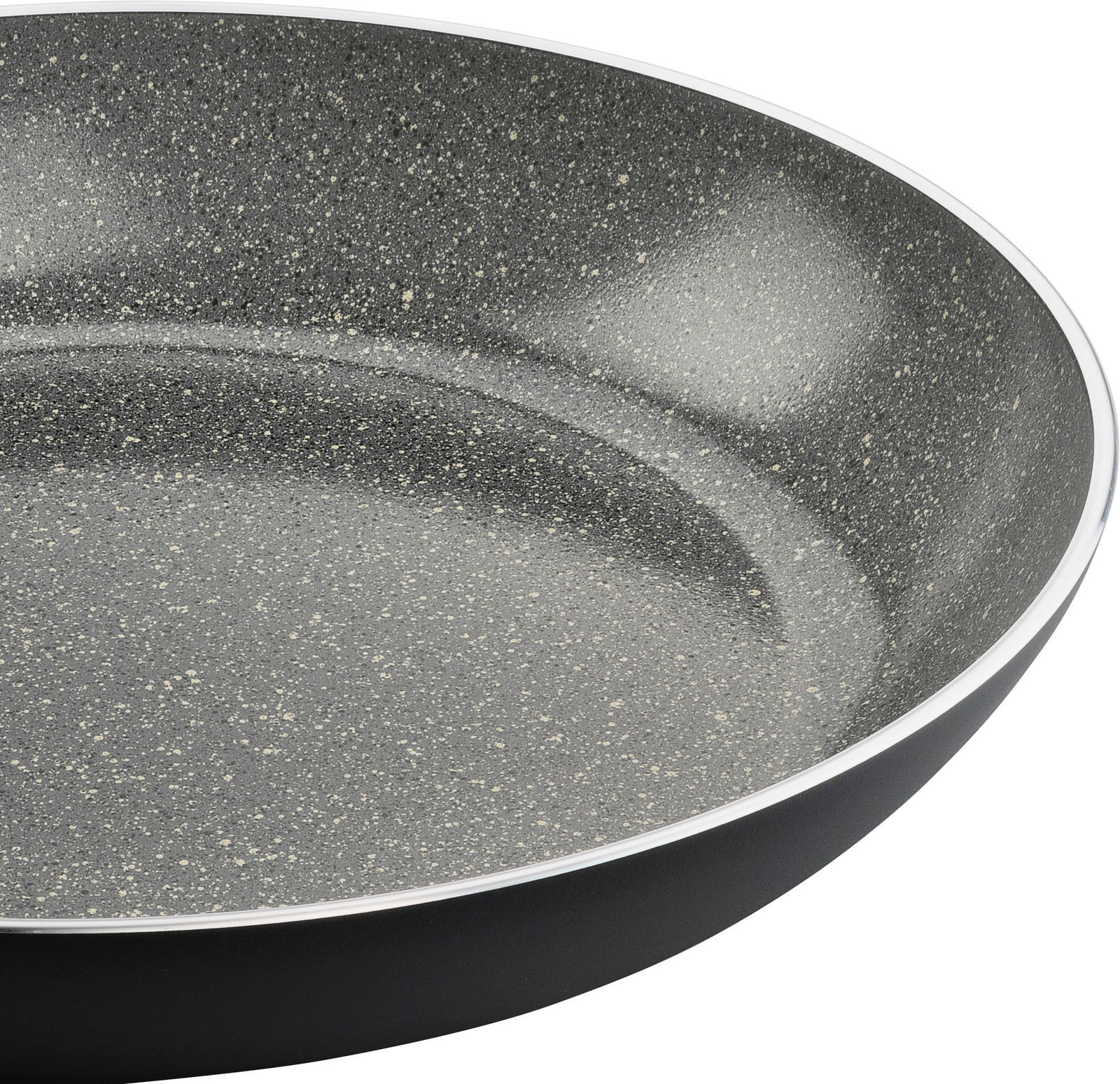 Nahaufnahme einer BALLARINI Bratpfanne BOLOGNA GRANITIUM CERAMIC mit 20 cm Durchmesser, die die granitartige Antihaftbeschichtung zeigt.